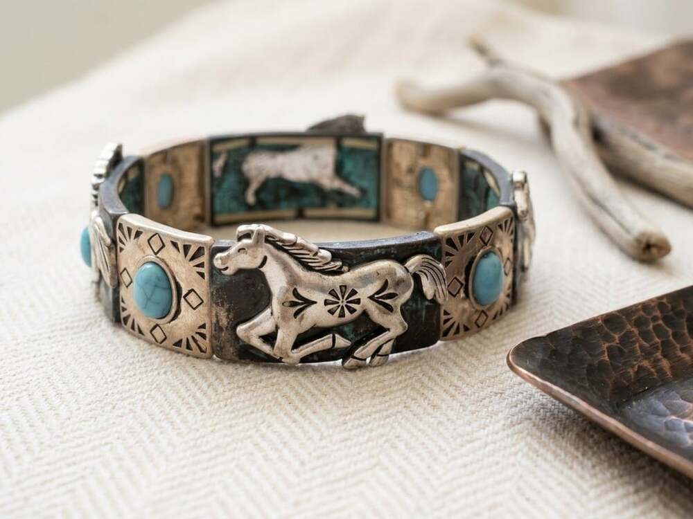 Vintage Western Horse Turquoise Stretch Bracelet